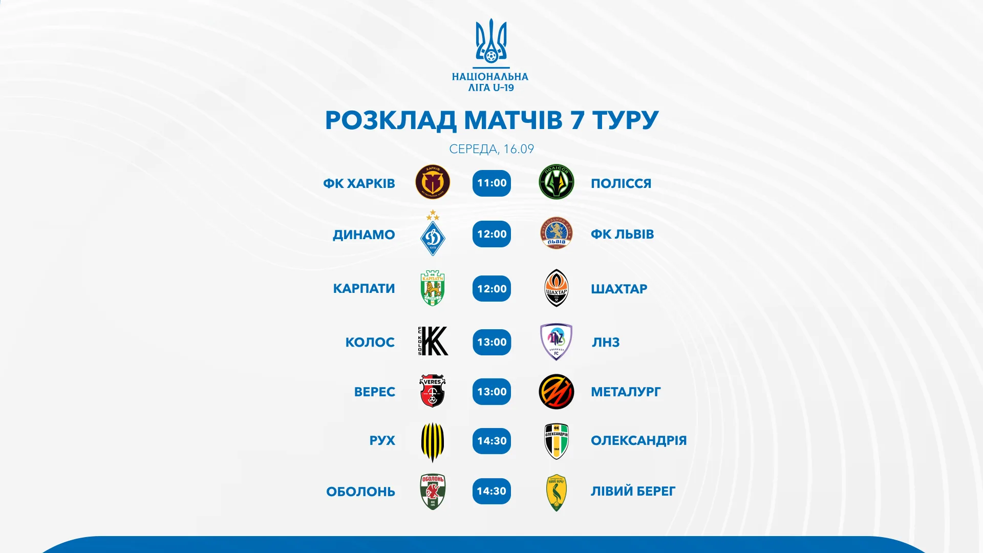 Розклад матчів 7 туру Національної ліги U-19